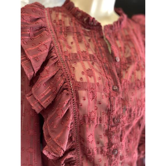 Ruffles and Lace! Long Sleeve, Burgundy and metallic, Melograno Rico, Large. - Picture 5 of 5